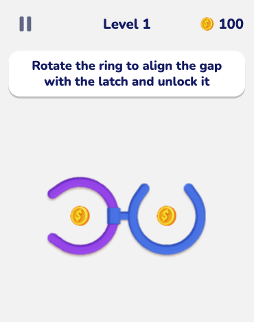 The purple opening must reach the latch between the two rings.
